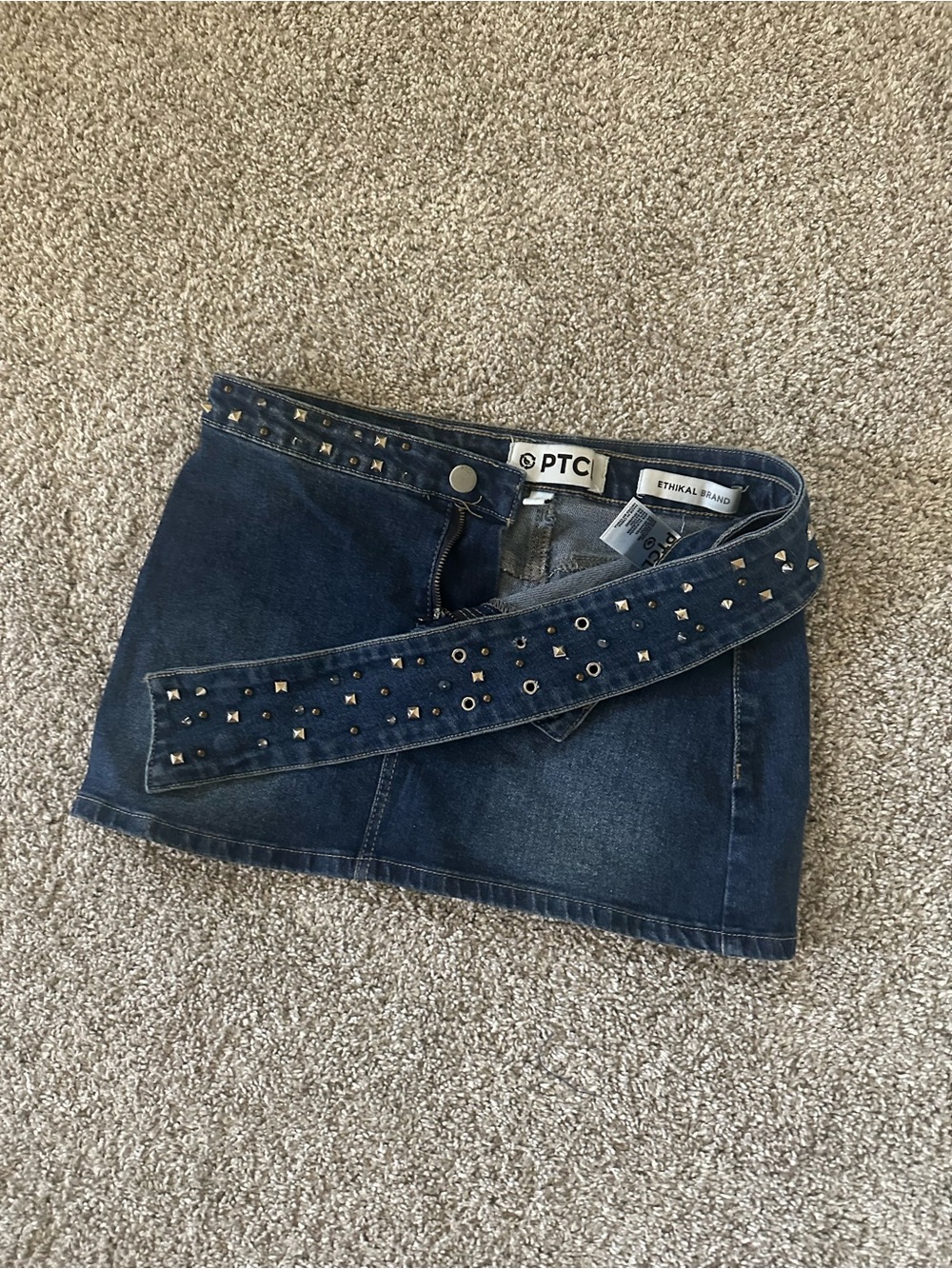NEW PTC Ethical Brand Studded Denim Mini Skirt Dark Wash Size Small